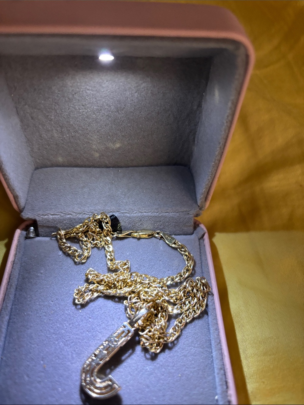 14k Solid Gold Chain Necklace Diamond J Initial Pendant - Picture 3 of 6